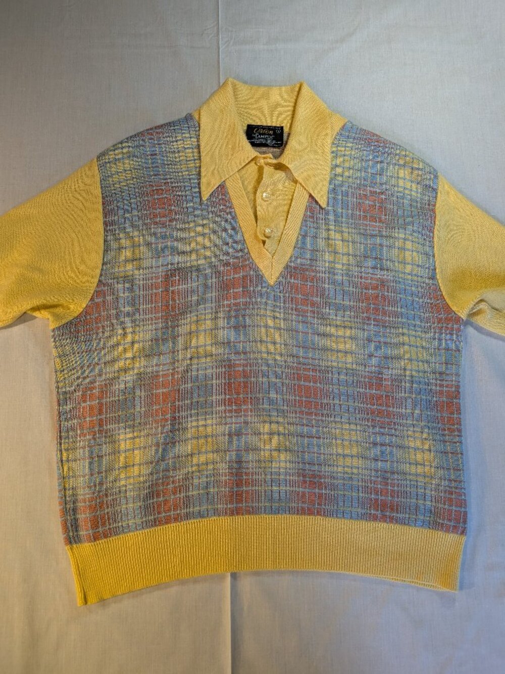 Orlon Campus Sweater Polo Shirt (Large) Made In USA 100% Acrylic Vintage Preppy